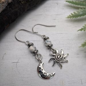 Silver Sun and Moon Dangle Earrings